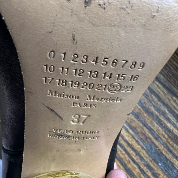 RARE Maison Margiela black Leather Ankle Boots with Gold Glitter Heel - Picture 7 of 10